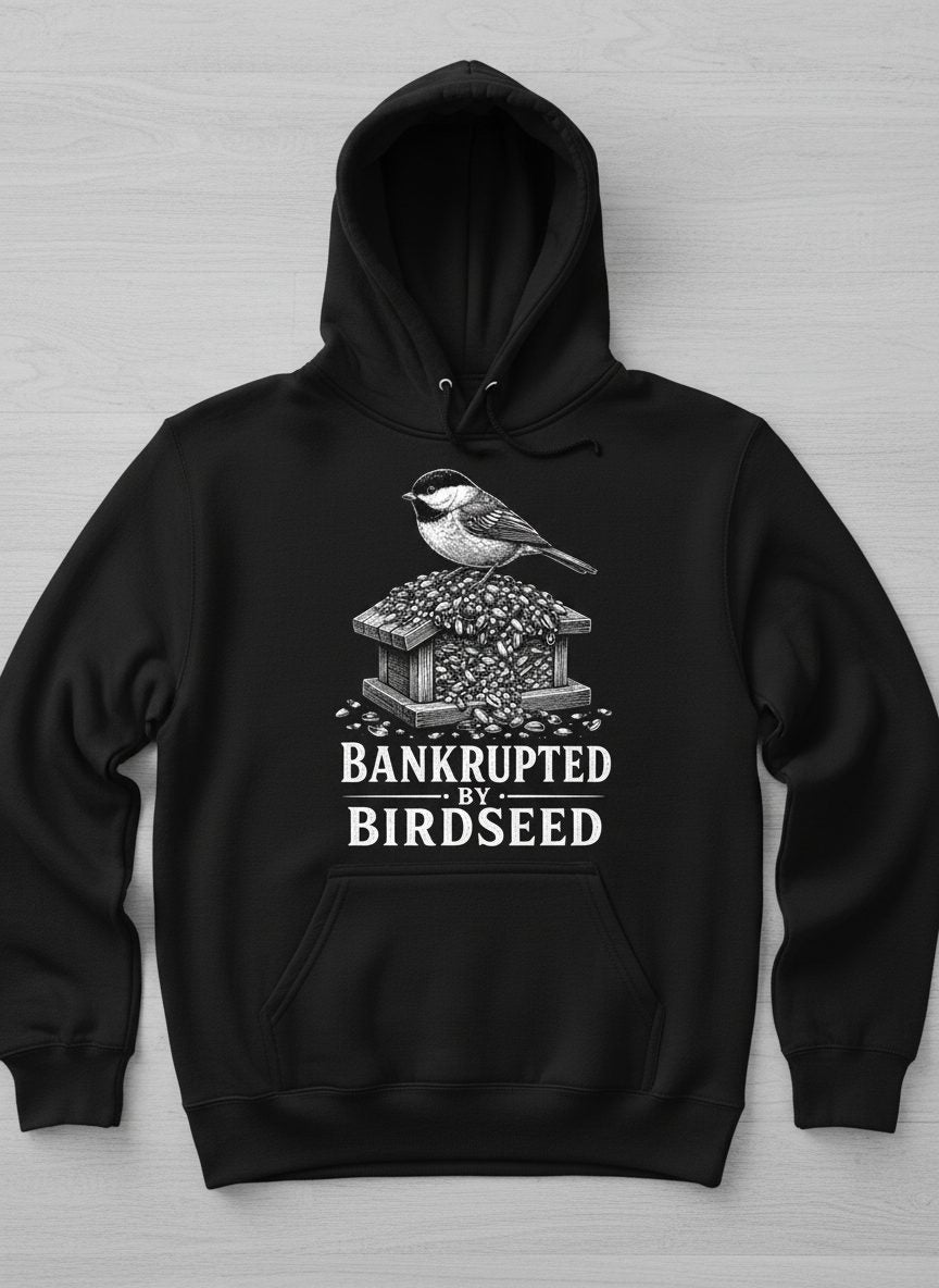 Bankrupted By Birdseed Funny Hoodie - product mockup - Black