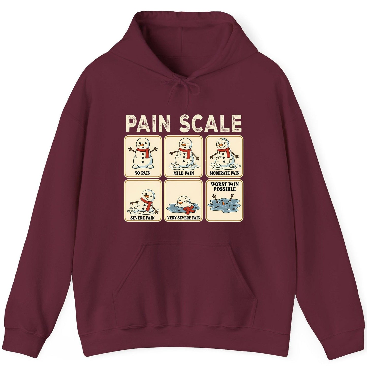 Pain Scale No Pain Mild Pain Moderate Pain Severe Pain Very Severe Pain Worst Pain Possible snowman Hoodie Maroon product