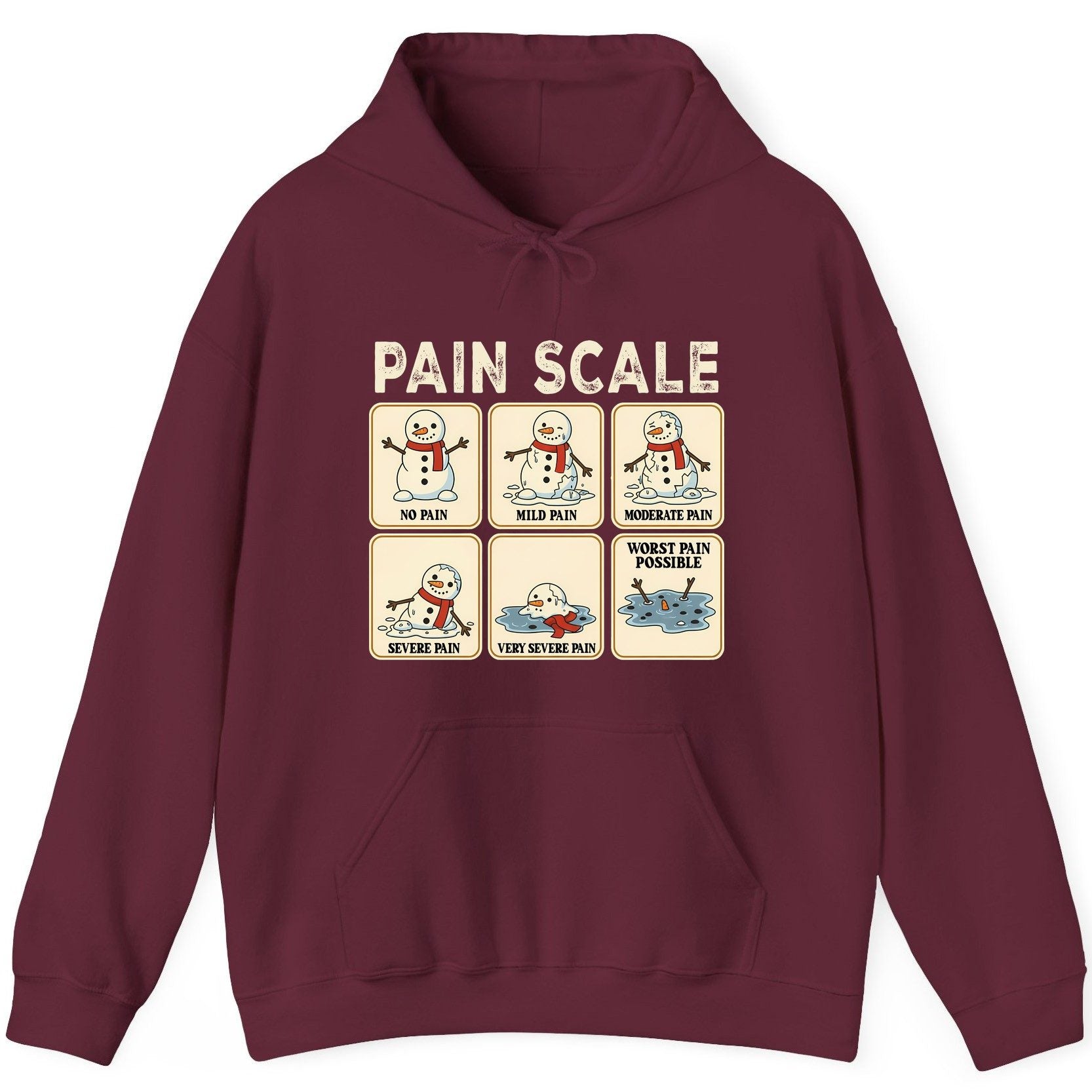 Pain Scale No Pain Mild Pain Moderate Pain Severe Pain Very Severe Pain Worst Pain Possible snowman Hoodie Maroon product