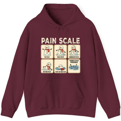 Pain Scale No Pain Mild Pain Moderate Pain Severe Pain Very Severe Pain Worst Pain Possible snowman Hoodie Maroon product