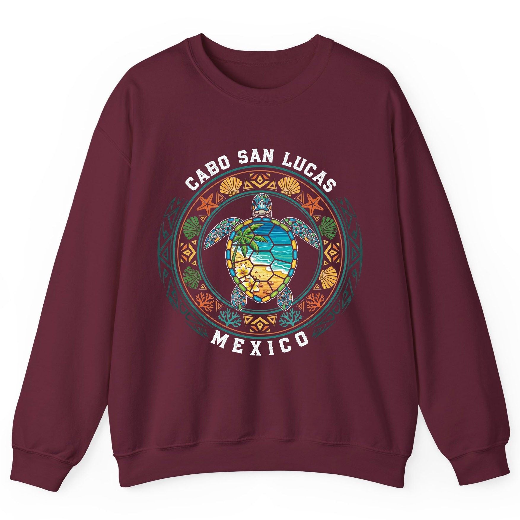 Cabo San Lucas Mexico sea turtle Sweatshirt Maroon product mockup