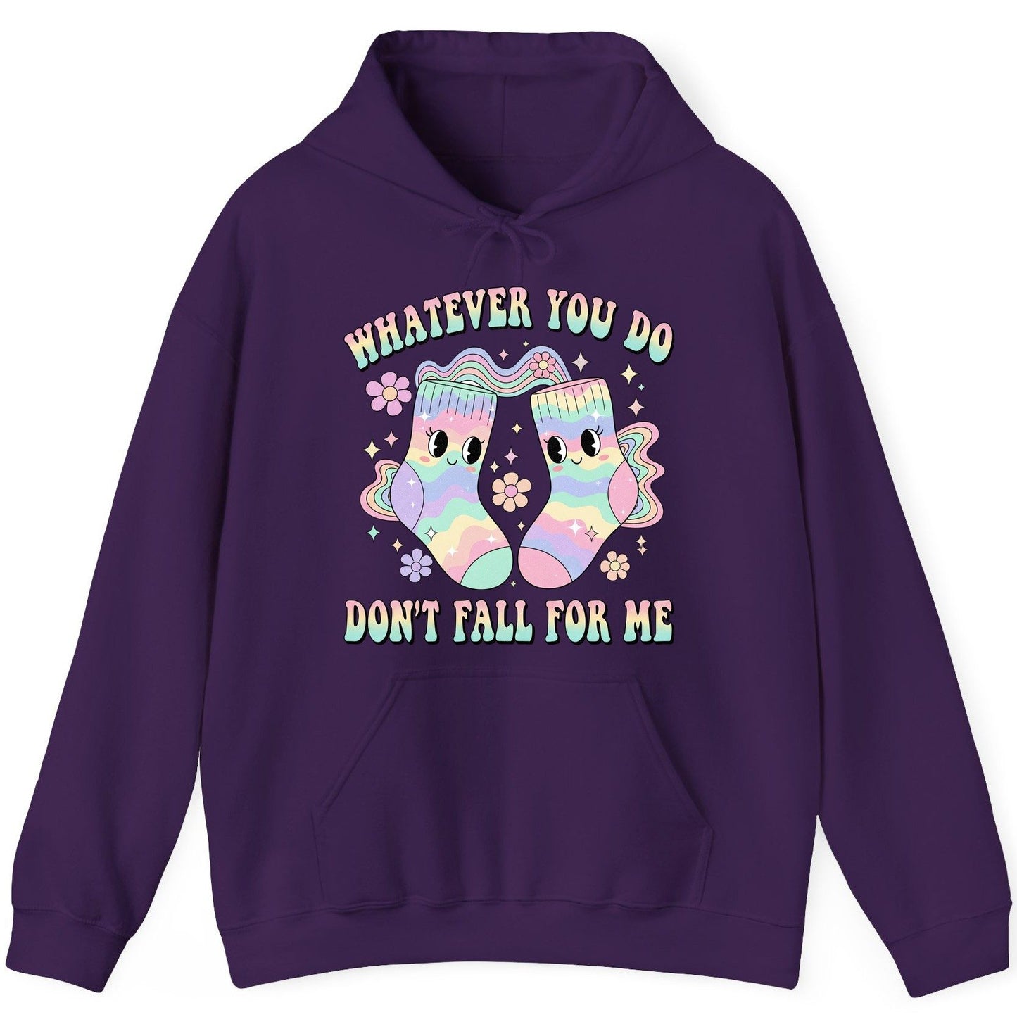 Whatever You Do Don't Fall for Me funny socks Hoodie Purple product mockup