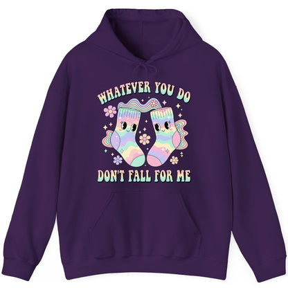 Whatever You Do Don't Fall for Me funny socks Hoodie Purple product mockup