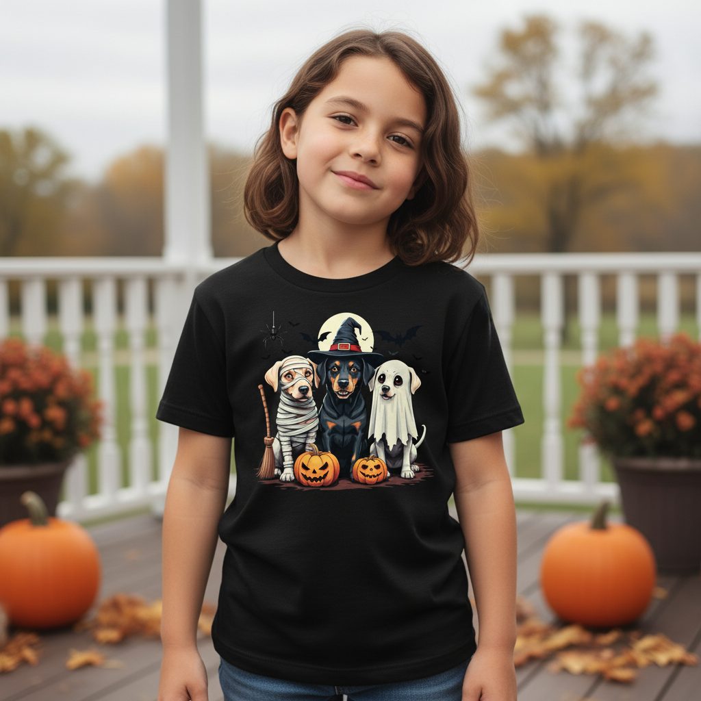 Halloween Dogs in Costumes dogs in Halloween costumes Youth T-Shirt Black lifestyle mockup