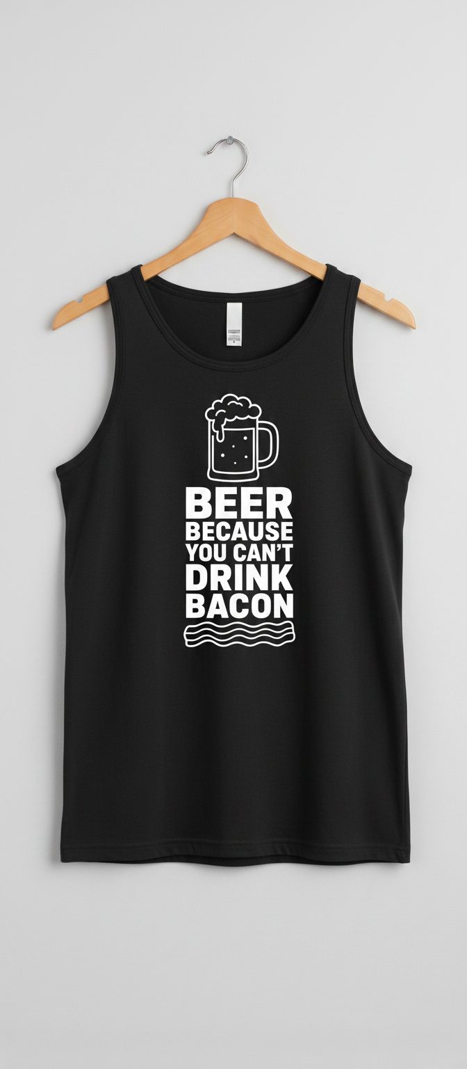You Can't Drink Bacon Beer Funny Lovers Tank Top - product mockup - Black