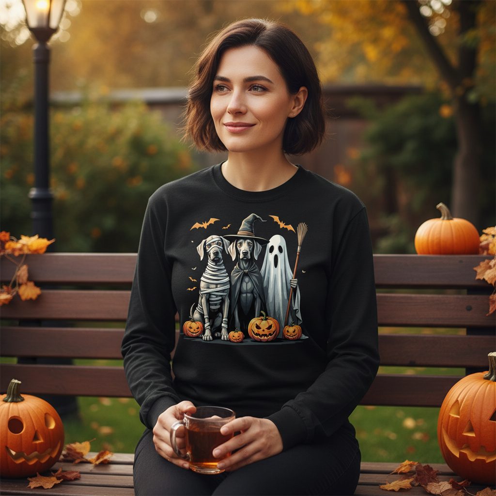 Halloween Weimaraner Dogs Halloween weimaraner dogs Long Sleeve Tee Black lifestyle mockup