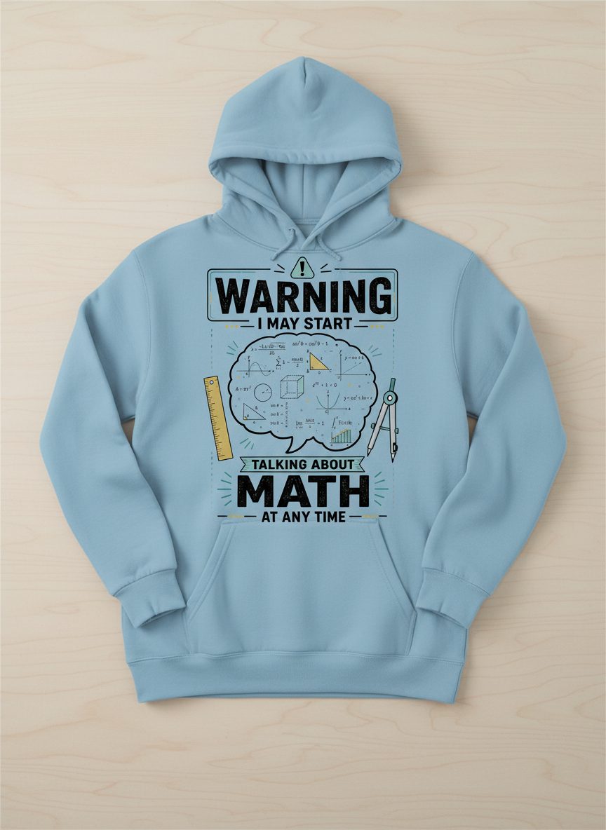 Warning I May Start Talking About Math at Any Time Funny Teachers Hoodie - product mockup - Light Blue