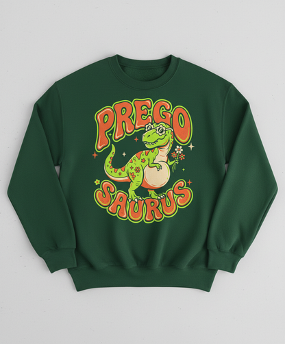 Prego Saurus Retro Pregnant Dinosaur Sweatshirt - Forest Green