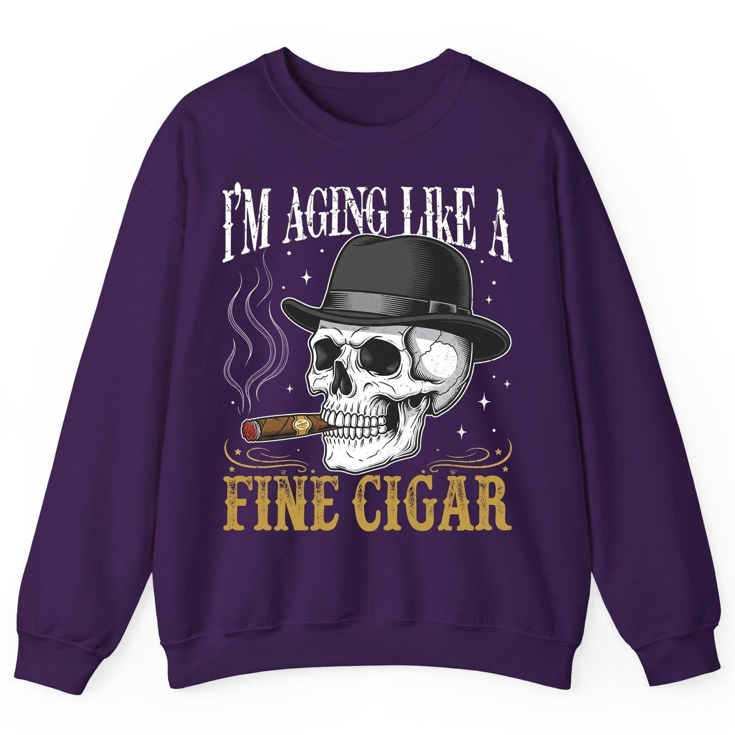 I'm Aging Like a Fine Cigar smoking skull Sweatshirt Purple product mockup