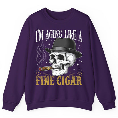 I'm Aging Like a Fine Cigar smoking skull Sweatshirt Purple product mockup