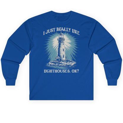 I Just Really Like Lighthouses, Ok? lighthouse Long Sleeve Tee Royal product mockup
