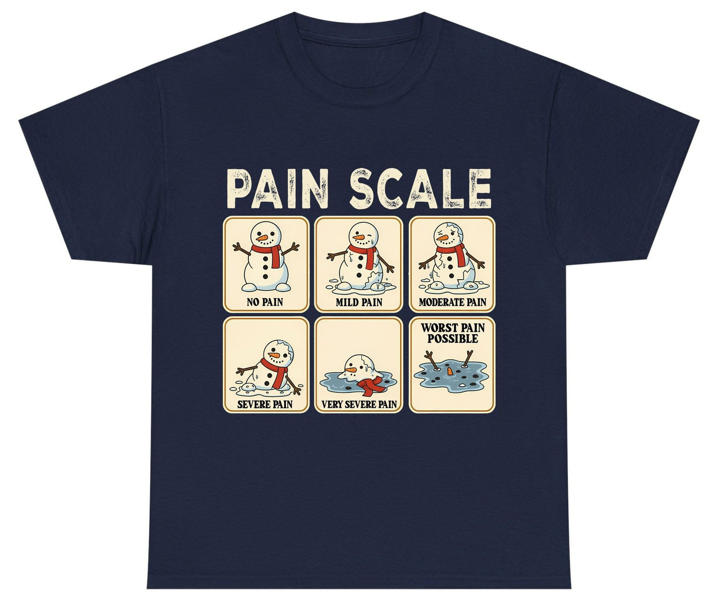 Pain Scale No Pain Mild Pain Moderate Pain Severe Pain Very Severe Pain Worst Pain Possible snowman Youth T-Shirt Navy