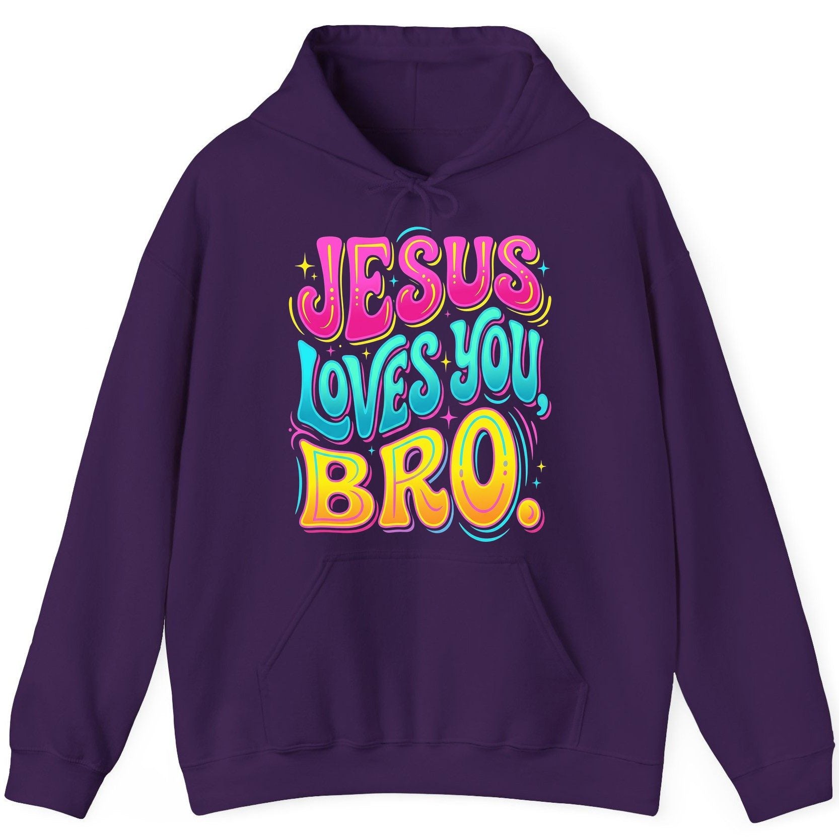 JESUS LOVES YOU BRO Retro Christian Hoodie - product mockup - Purple