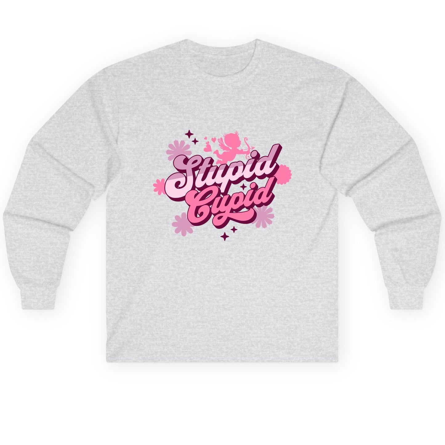 Stupid Cupid anti-Valentine's Day Long Sleeve Tee Ash product mockup