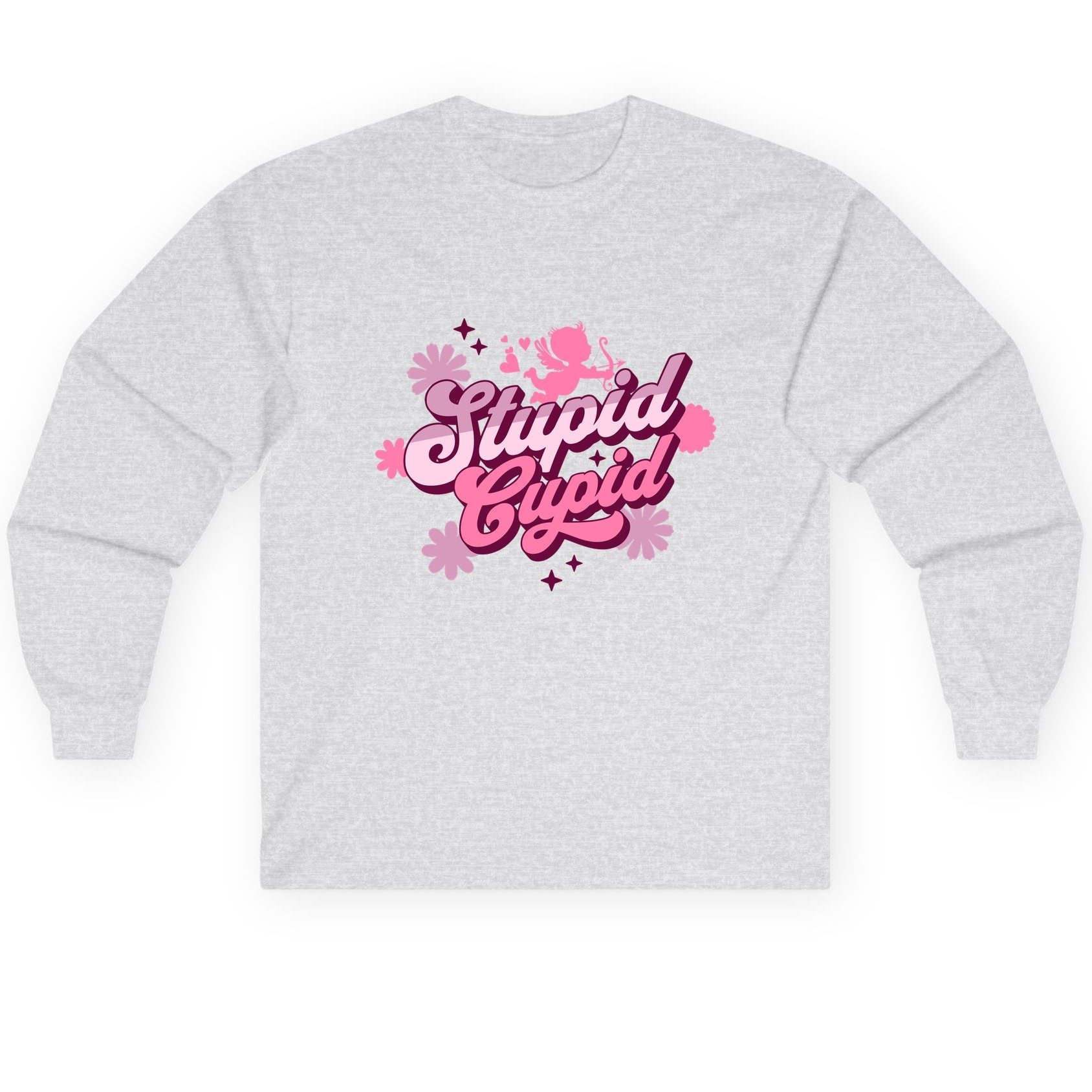 Stupid Cupid anti-Valentine's Day Long Sleeve Tee Ash product mockup