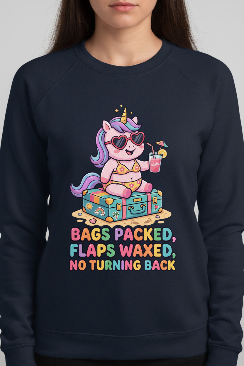 Funny Unicorn Vacation Quote Bags Packed Flaps Waxed Sweatshirt - Navy