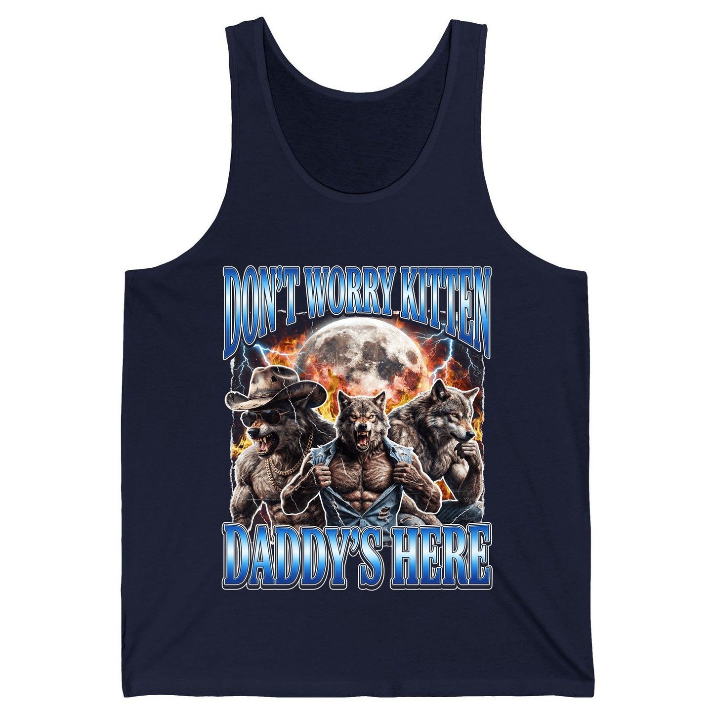 Don't Worry Kitten Daddy's Here werewolf Tank Top Navy product mockup
