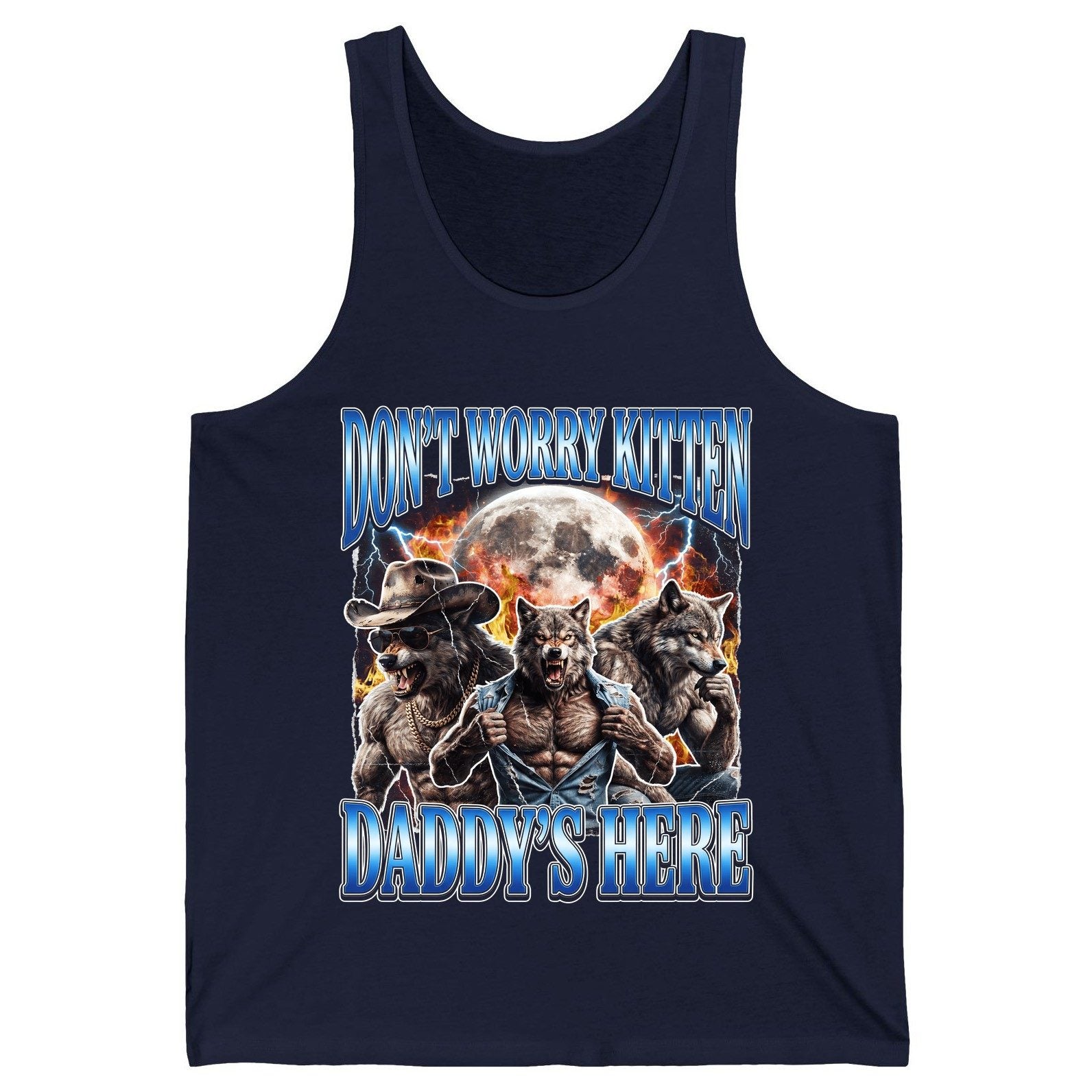 Don't Worry Kitten Daddy's Here werewolf Tank Top Navy product mockup