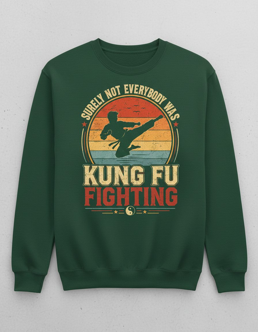 Surely Not Everybody Was Kung Fu Fighting Funny Martial Artists Sweatshirt - product mockup - Forest Green