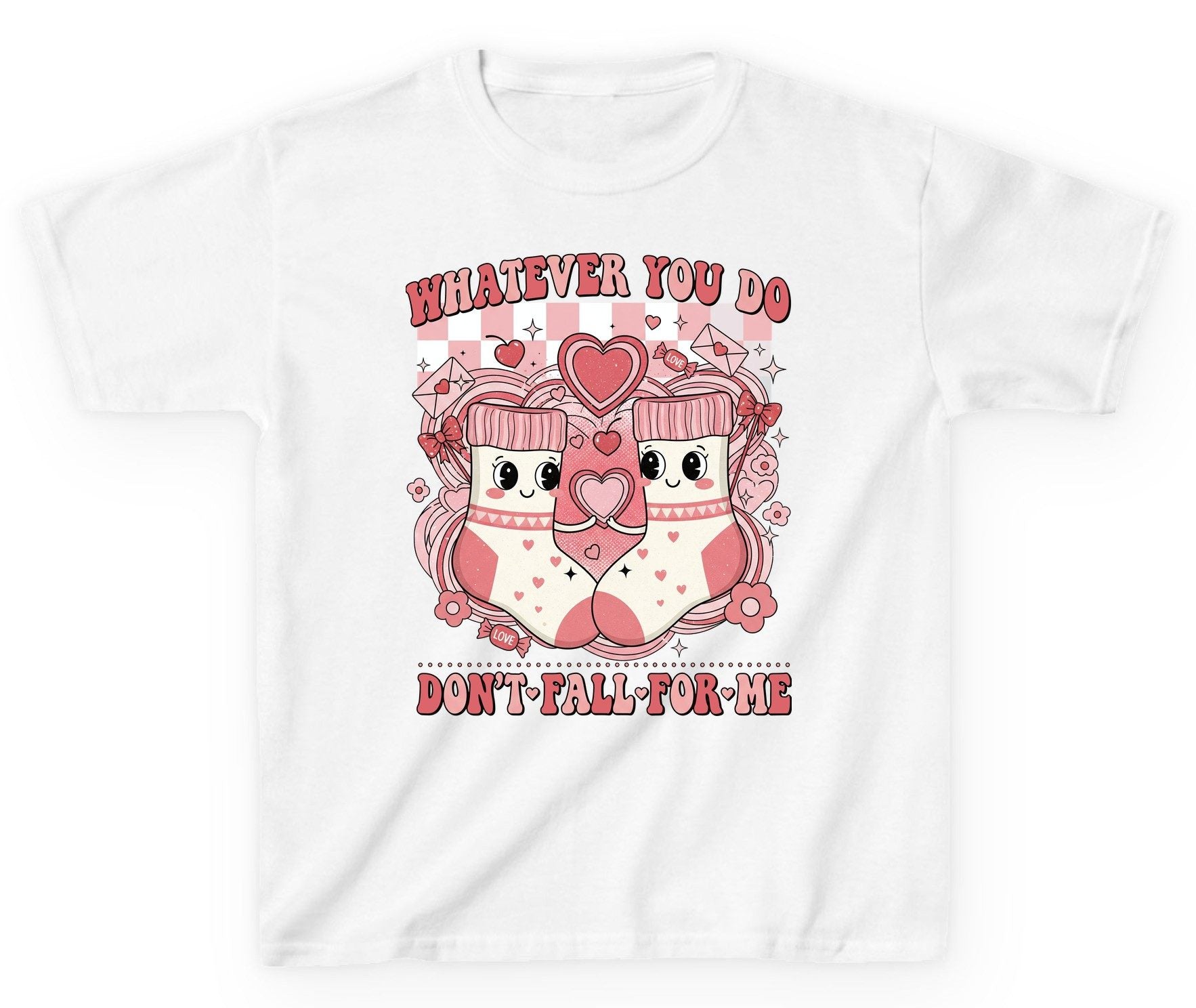 Whatever You Do Don't Fall for Me anti-Valentine's Day Youth T-Shirt White product mockup