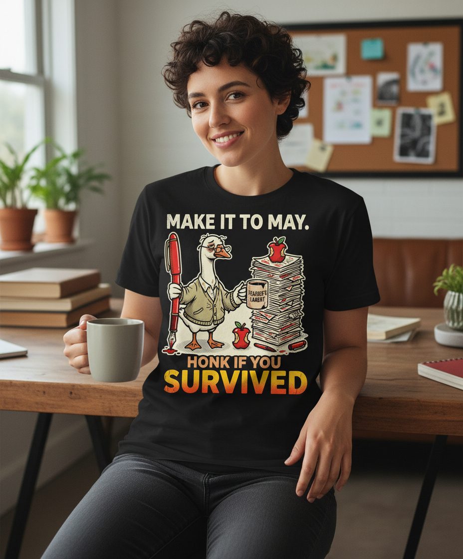 Make It to May Honk If You Survived Funny Teacher Humor T-Shirt - lifestyle model mockup - Black