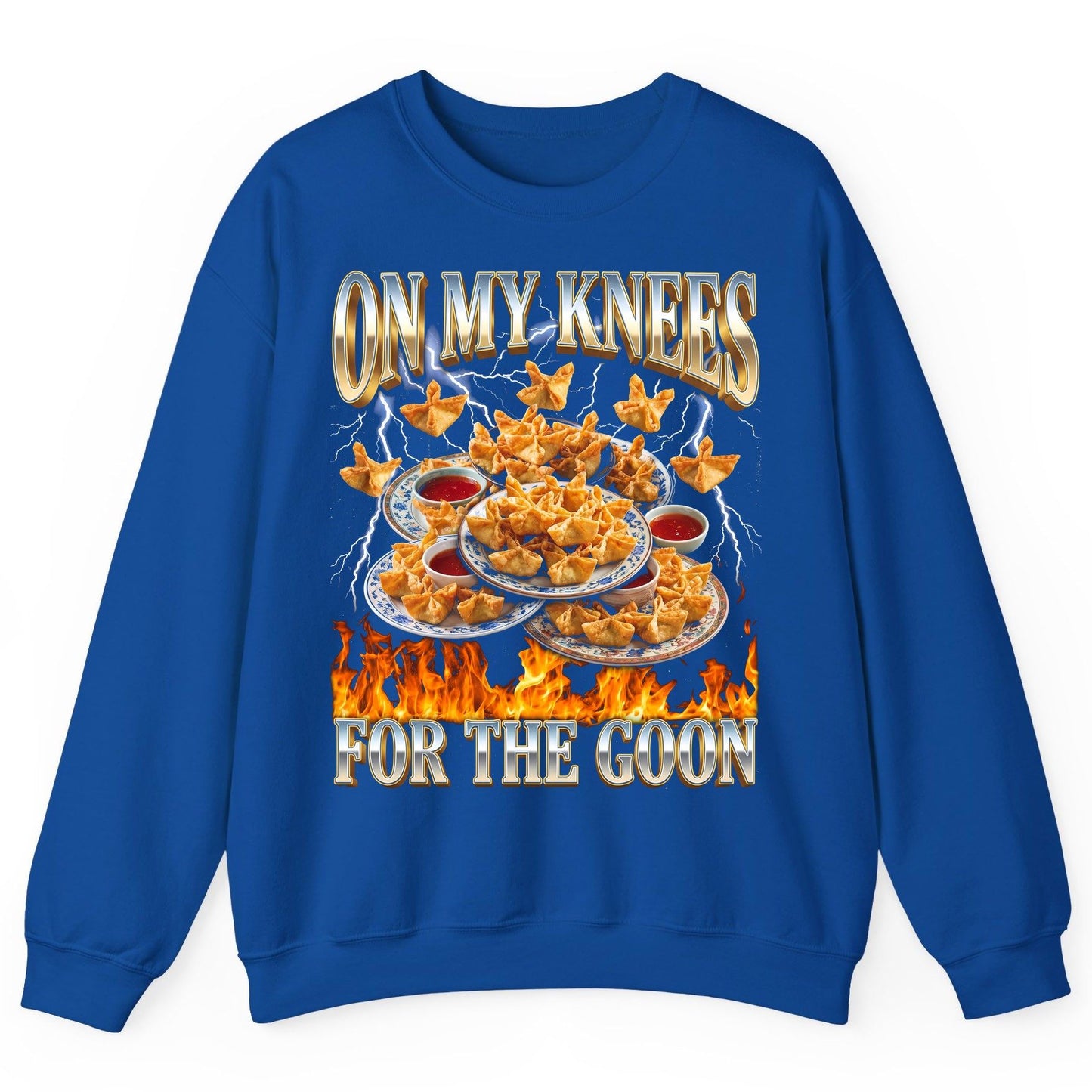 On My Knees for the Goon crab rangoon Sweatshirt Royal product mockup