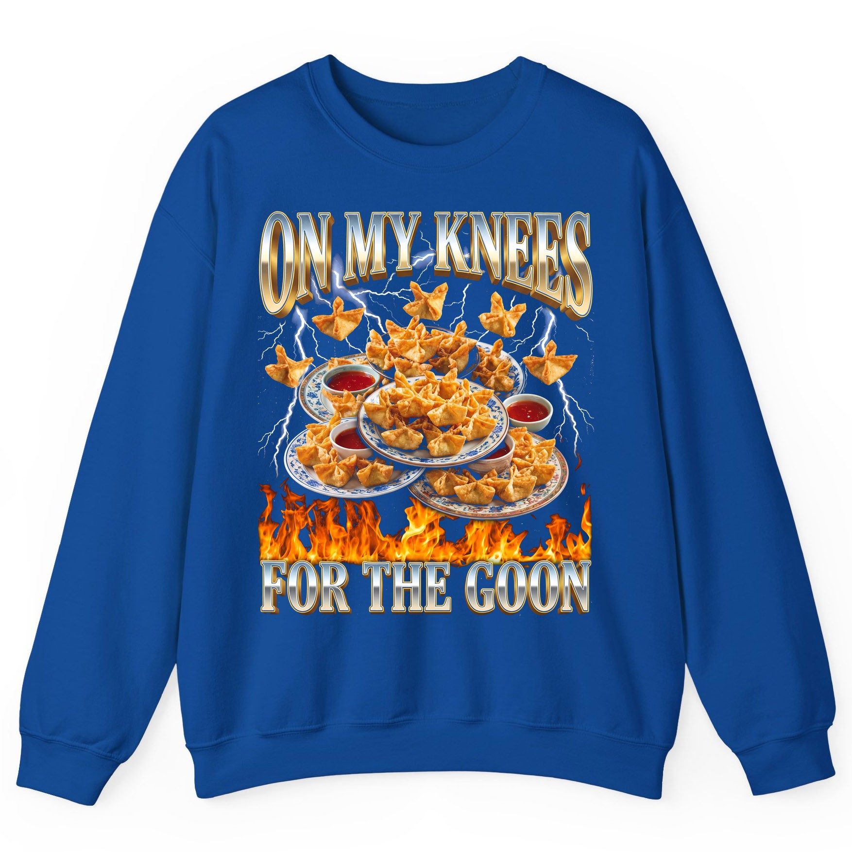 On My Knees for the Goon crab rangoon Sweatshirt Royal product mockup