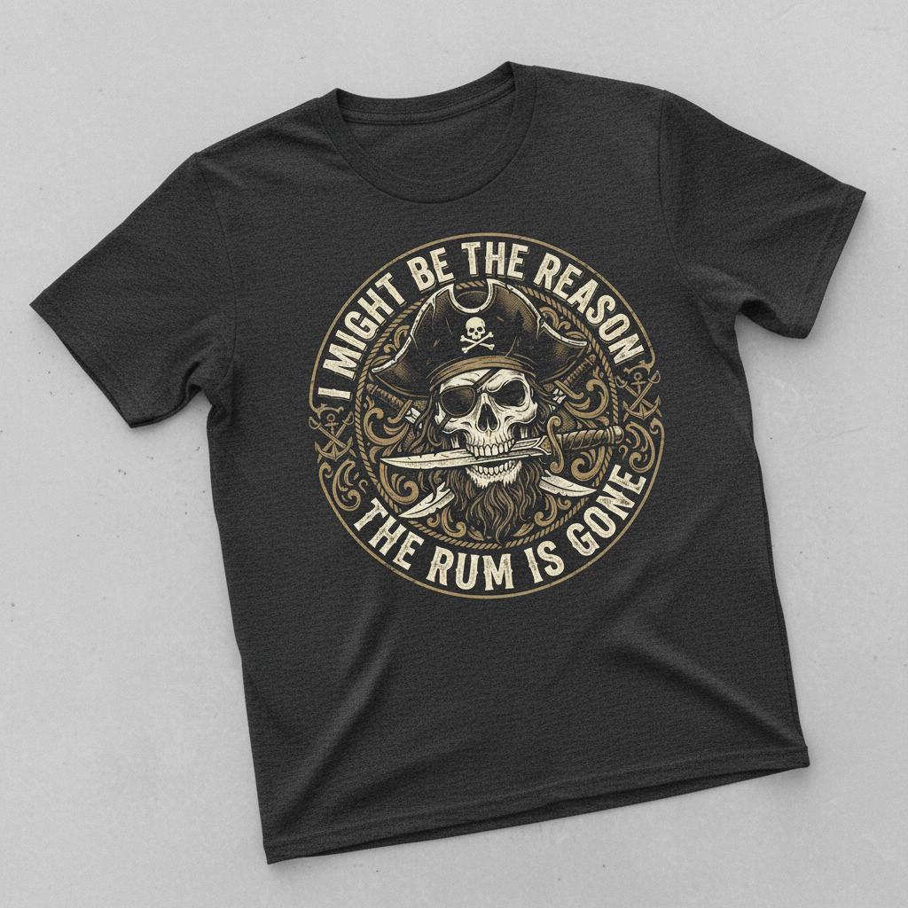 I Might Be The Reason The Rum Is Gone Pirate Skull T-Shirt - Dark Heather