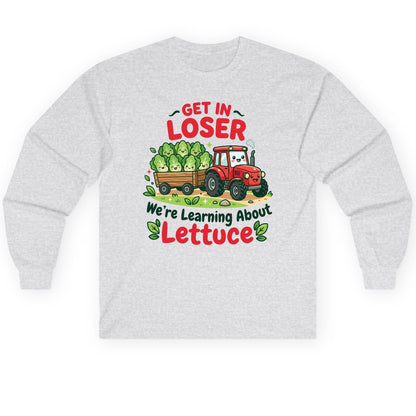 GET IN LOSER We're Learning About Lettuce Long Sleeve Tee - product mockup - Ash