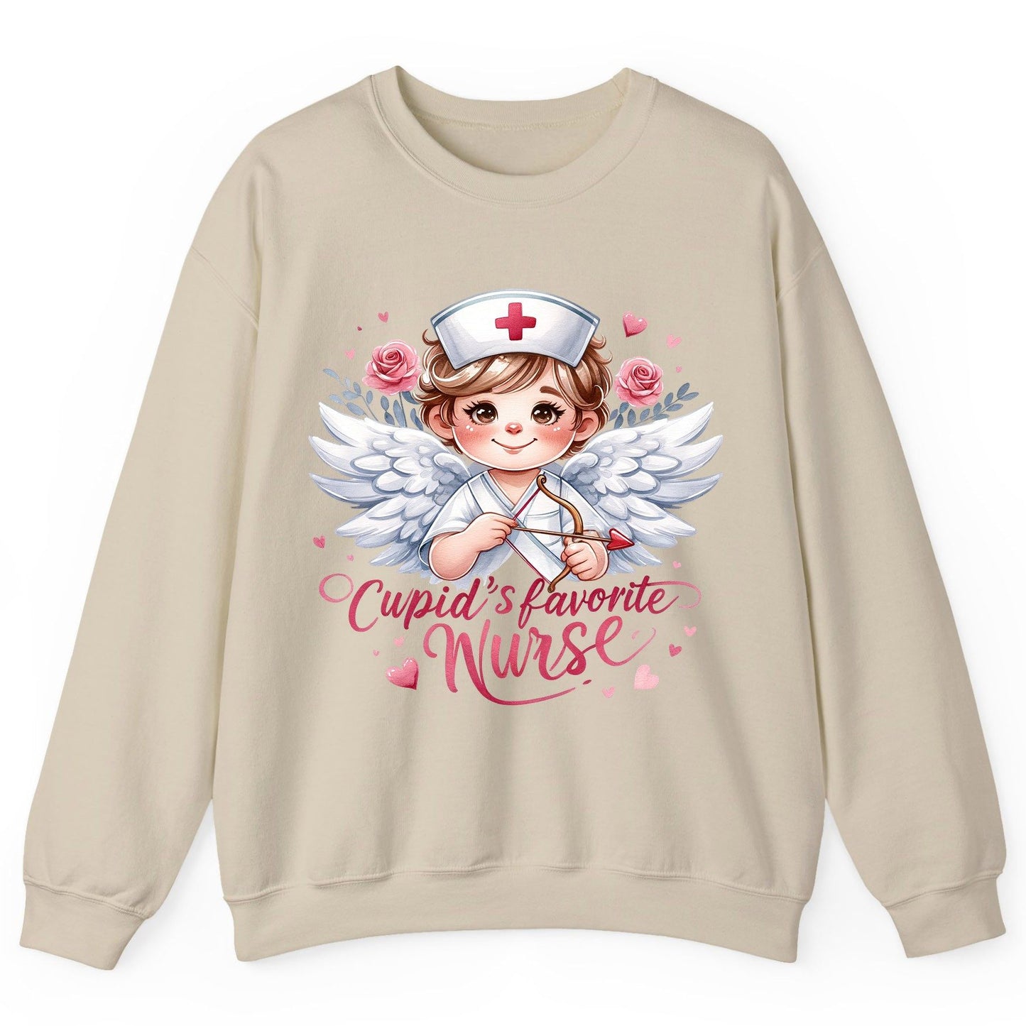 Cupid's Favorite Nurse cupid nurse Sweatshirt Sand product mockup