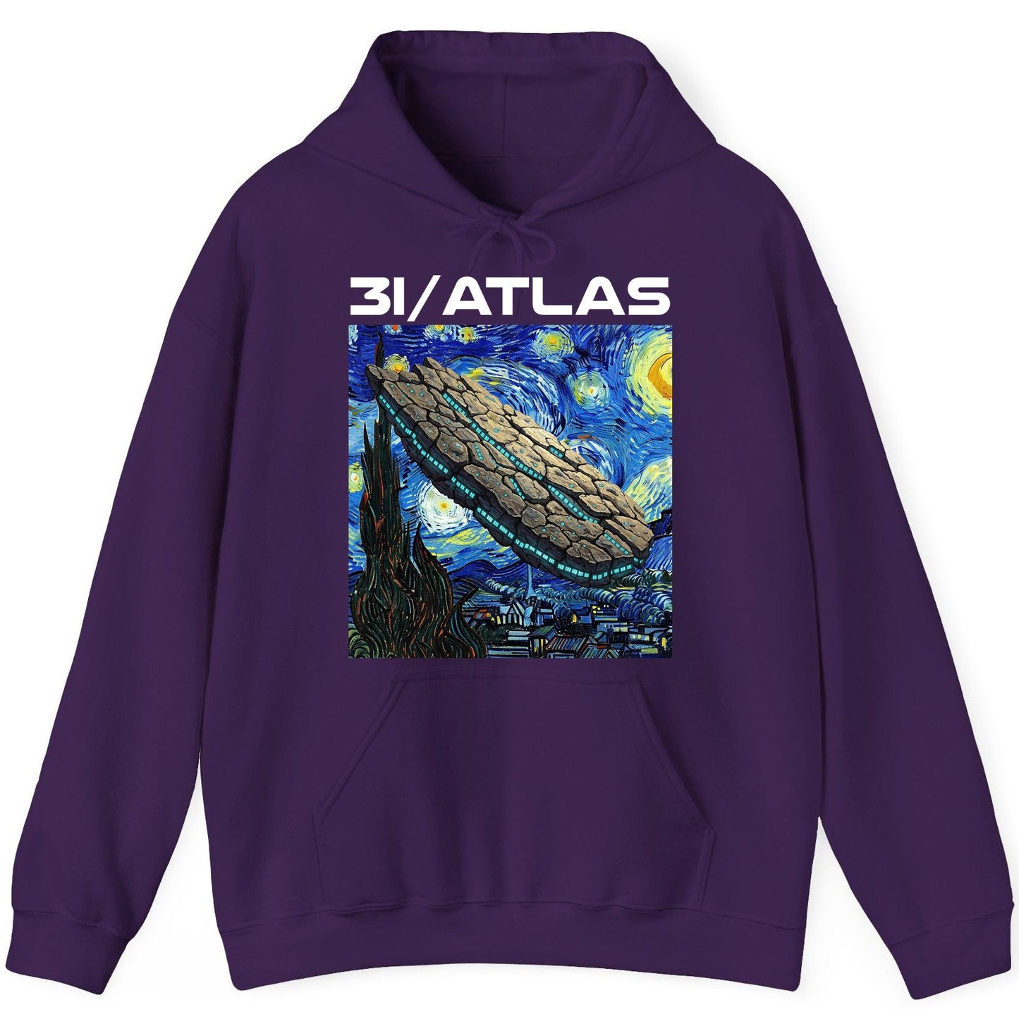 31 Atlas van gogh sci-fi mashup Hoodie Purple product mockup