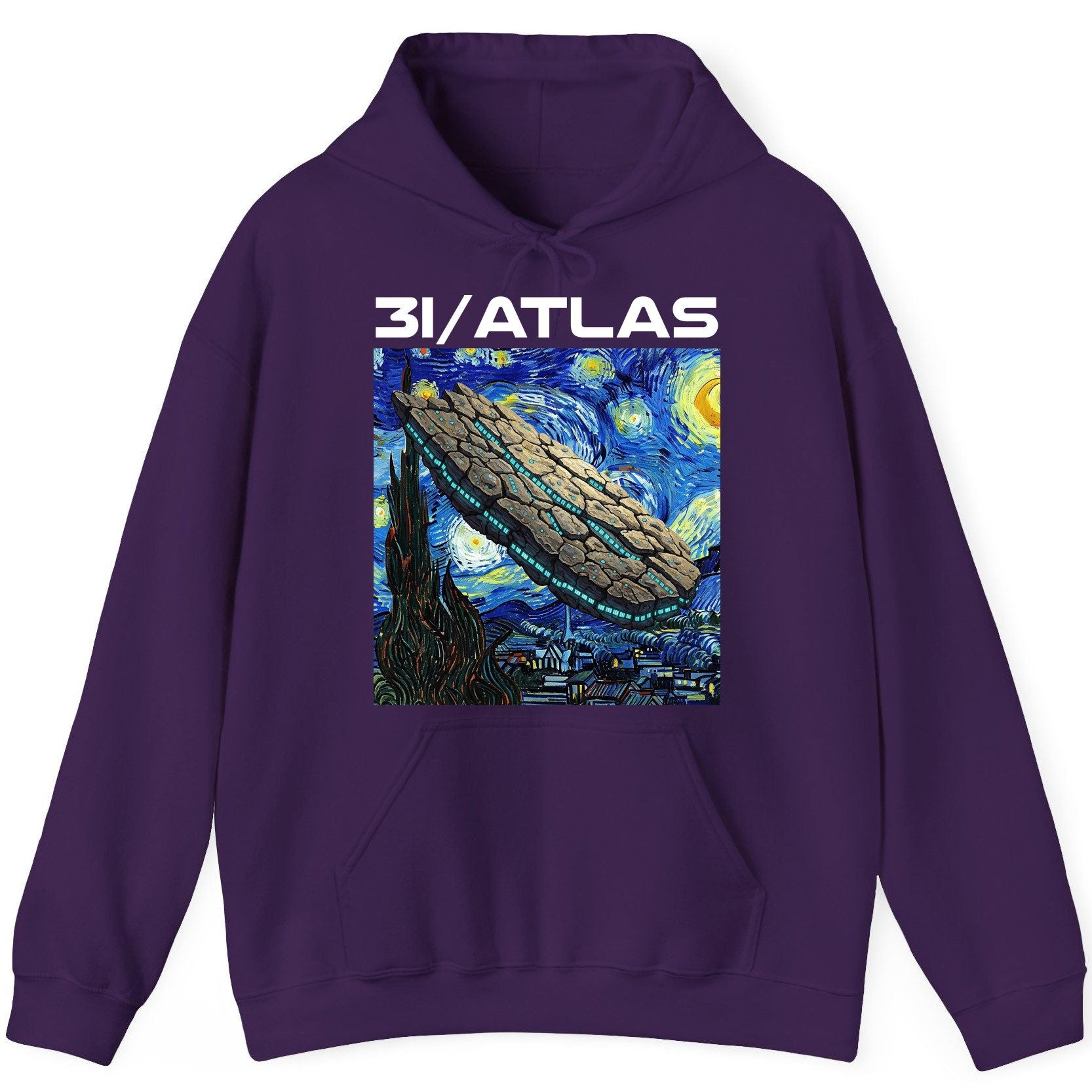31 Atlas van gogh sci-fi mashup Hoodie Purple product mockup