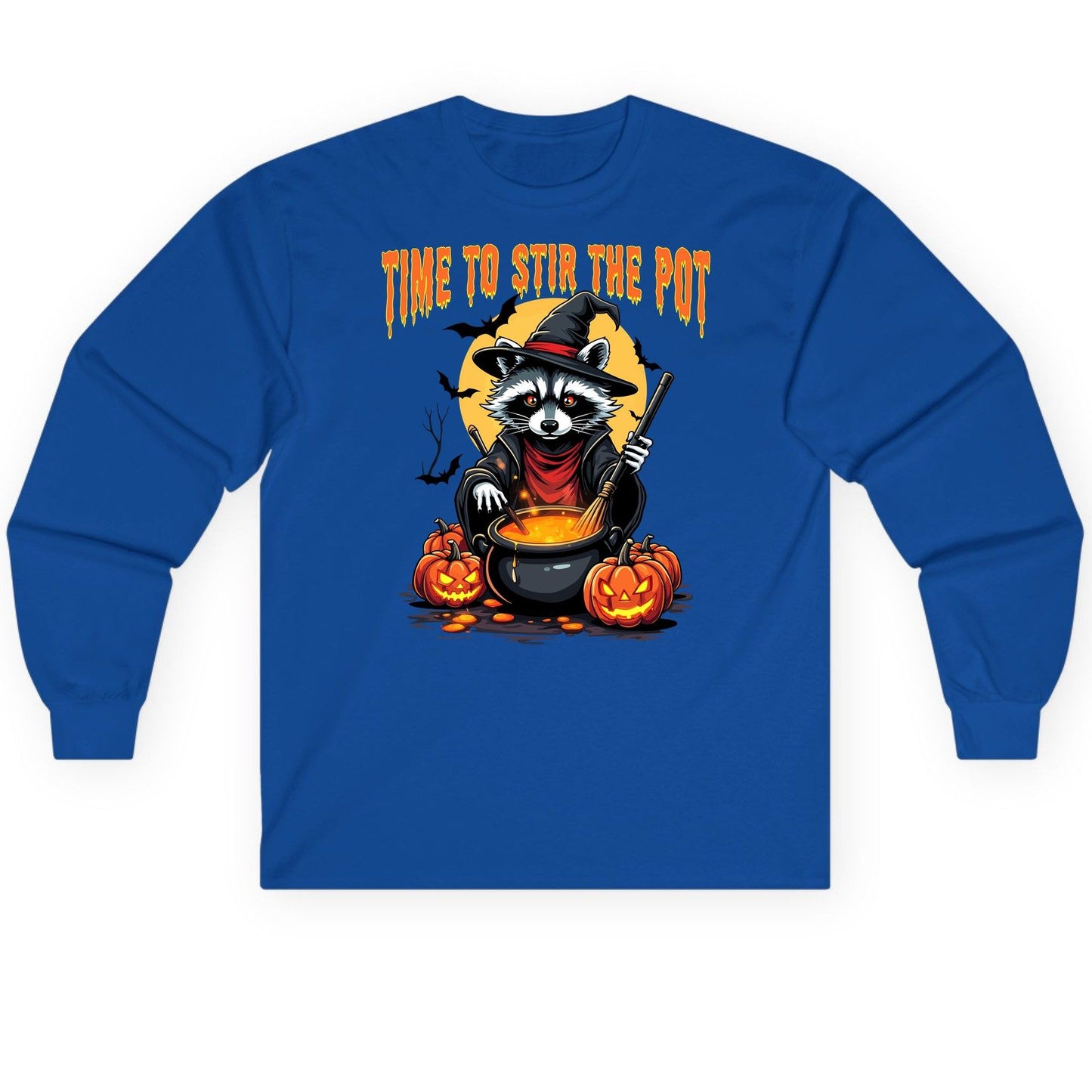 Time to Stir the Pot Halloween raccoon Long Sleeve Tee Royal product mockup