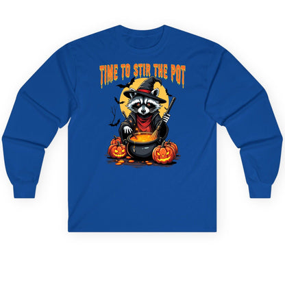 Time to Stir the Pot Halloween raccoon Long Sleeve Tee Royal product mockup