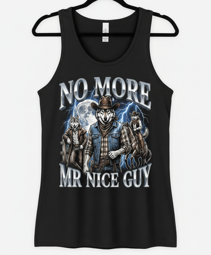 No More Mr Nice Guy Cowboy Wolf Tank Top - product mockup - Black