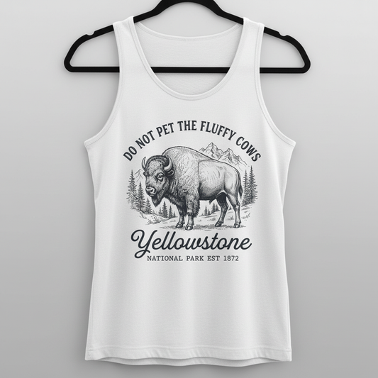 Do Not Pet The Fluffy Cows Yellowstone Bison Vintage Design Tank Top - White