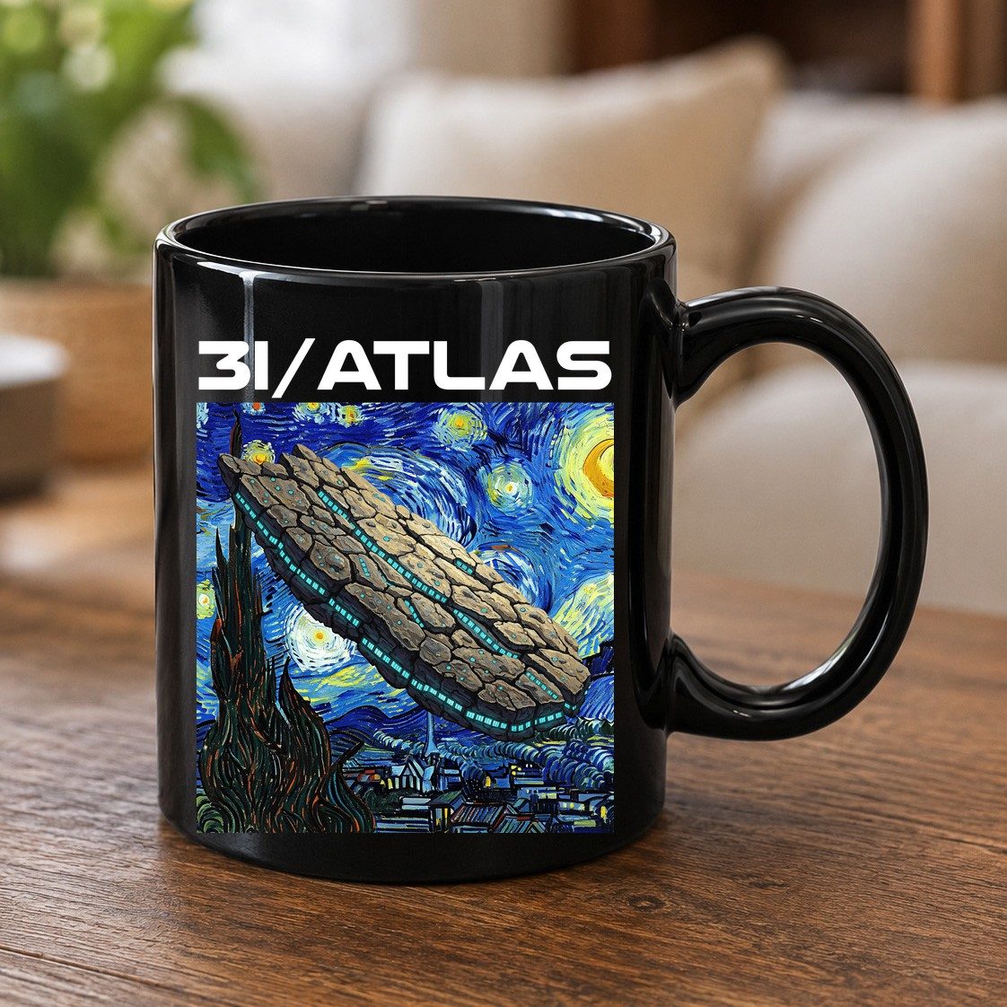 31 Atlas van gogh sci-fi mashup Black Mug Black product mockup