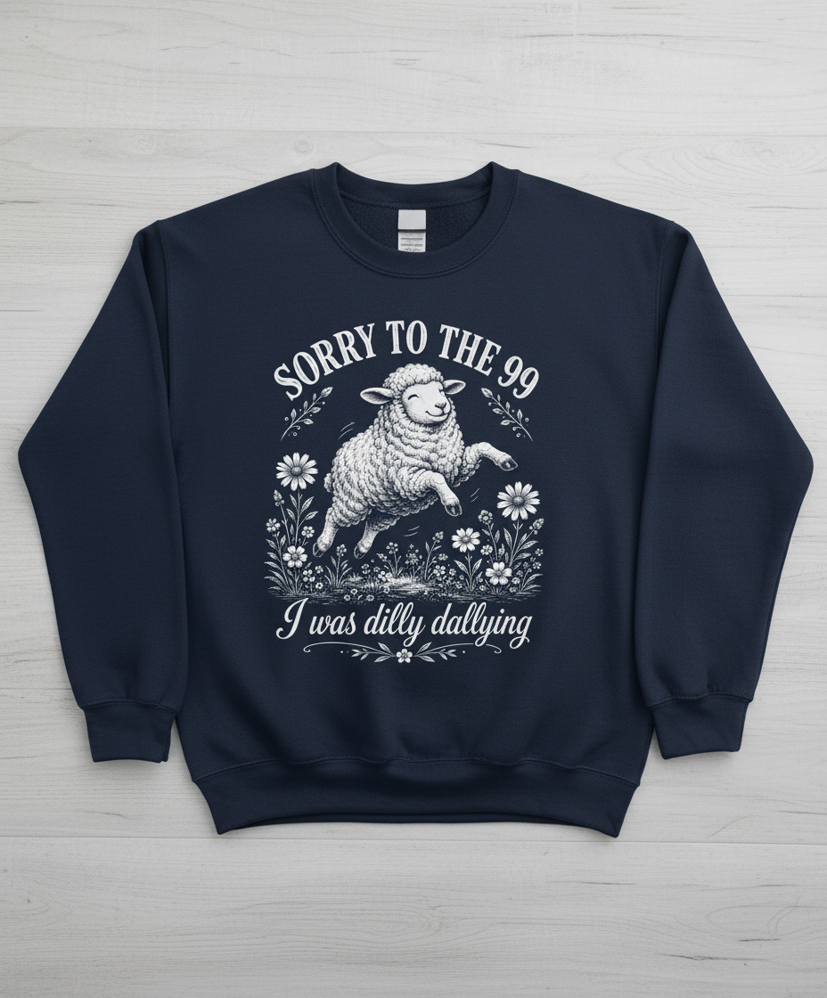 Dilly Dallying Lost Sheep Christian Humor Design Sweatshirt - Navy
