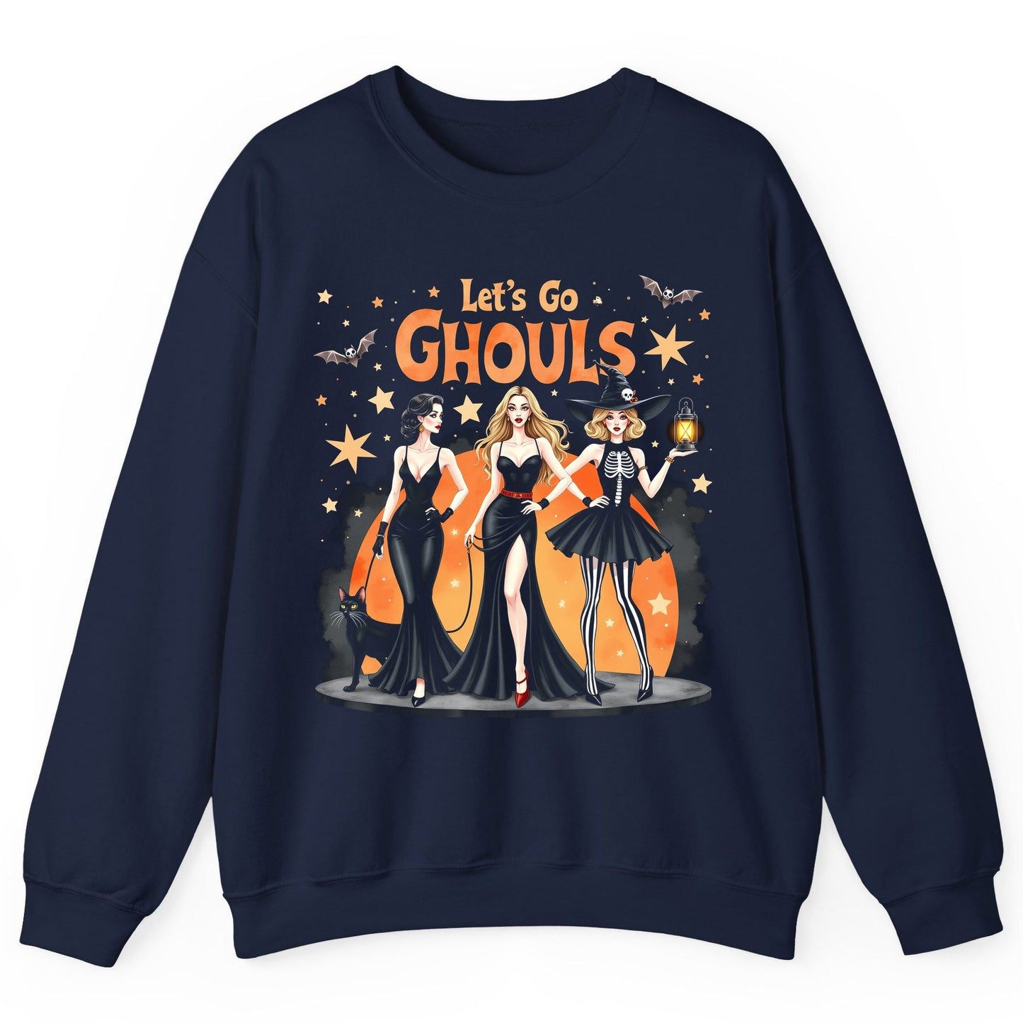 Let's Go Ghouls Halloween women Sweatshirt Navy product mockup