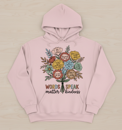Floral Bouquet of Kindness Positive Affirmations Hoodie - Light Pink