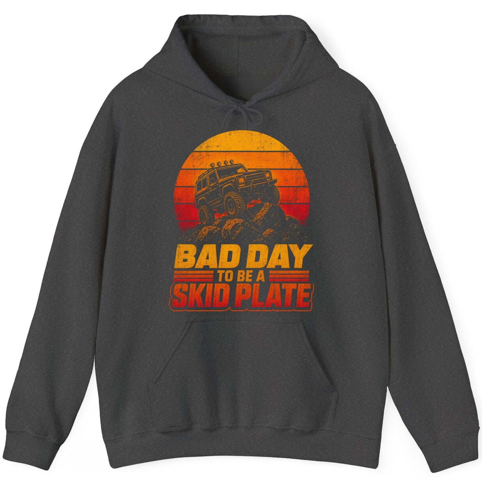 Bad Day to Be a Skid Plate Funny Off-Roading Hoodie - product mockup - Dark Heather