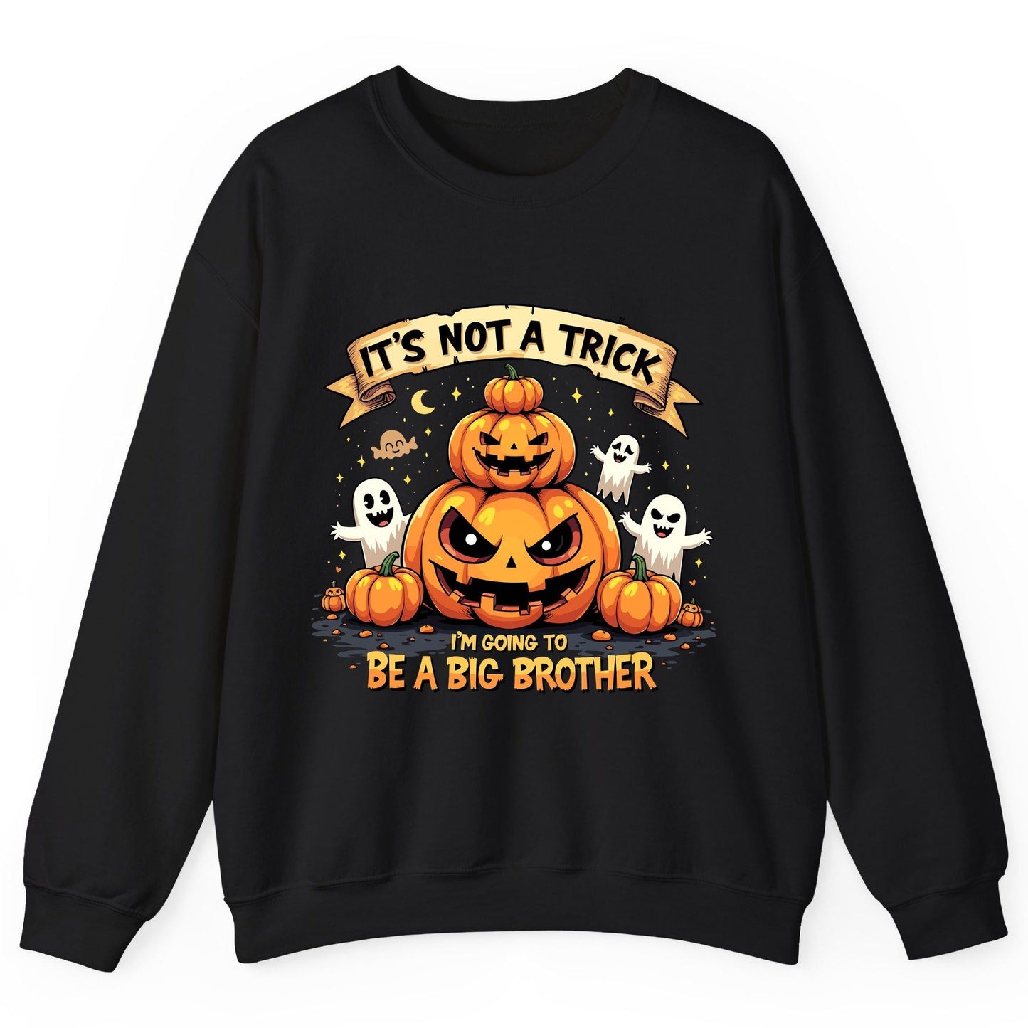 It's Not a Trick I'm Going to Be a Big Brother Halloween pregnancy announcement Sweatshirt Black product mockup