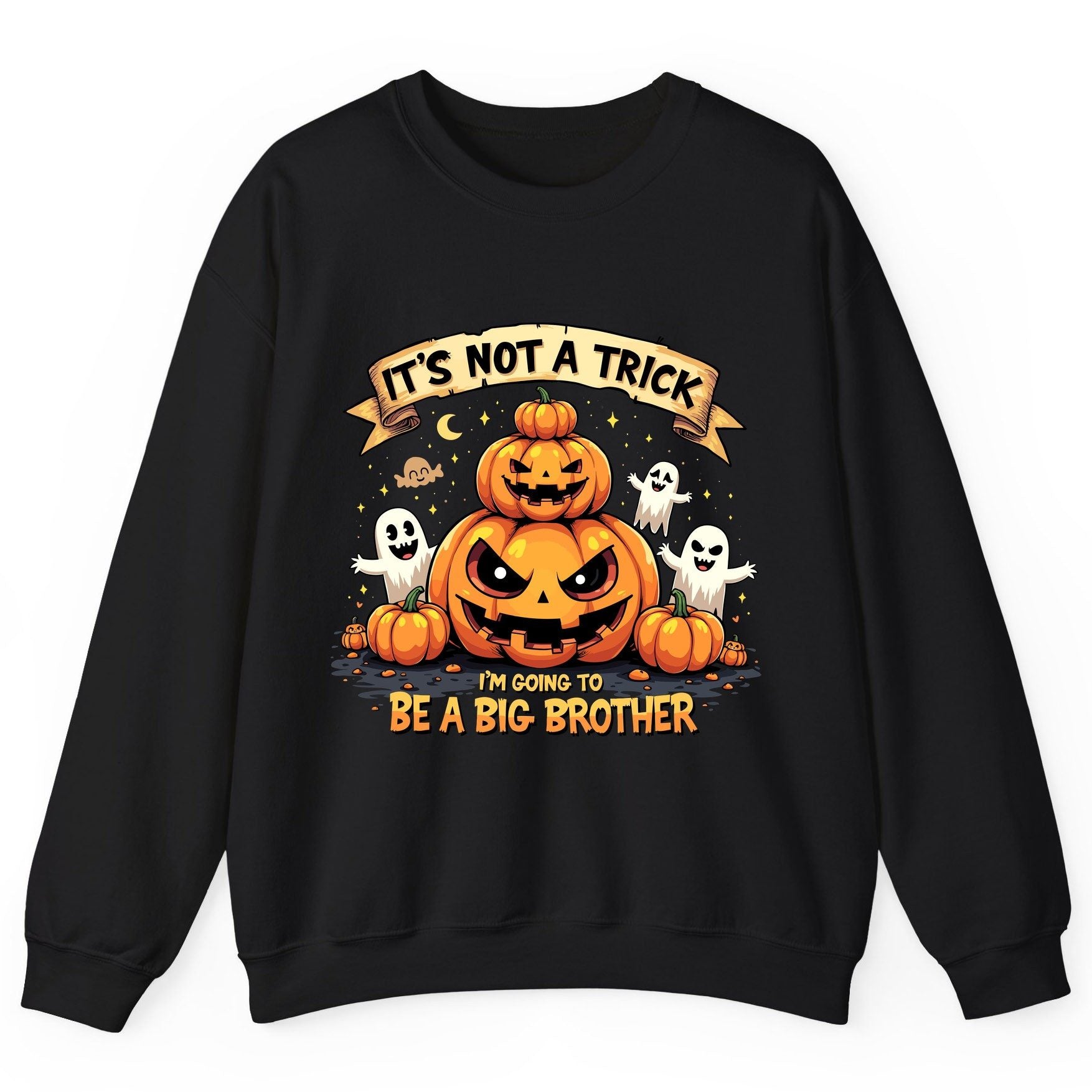It's Not a Trick I'm Going to Be a Big Brother Halloween pregnancy announcement Sweatshirt Black product mockup