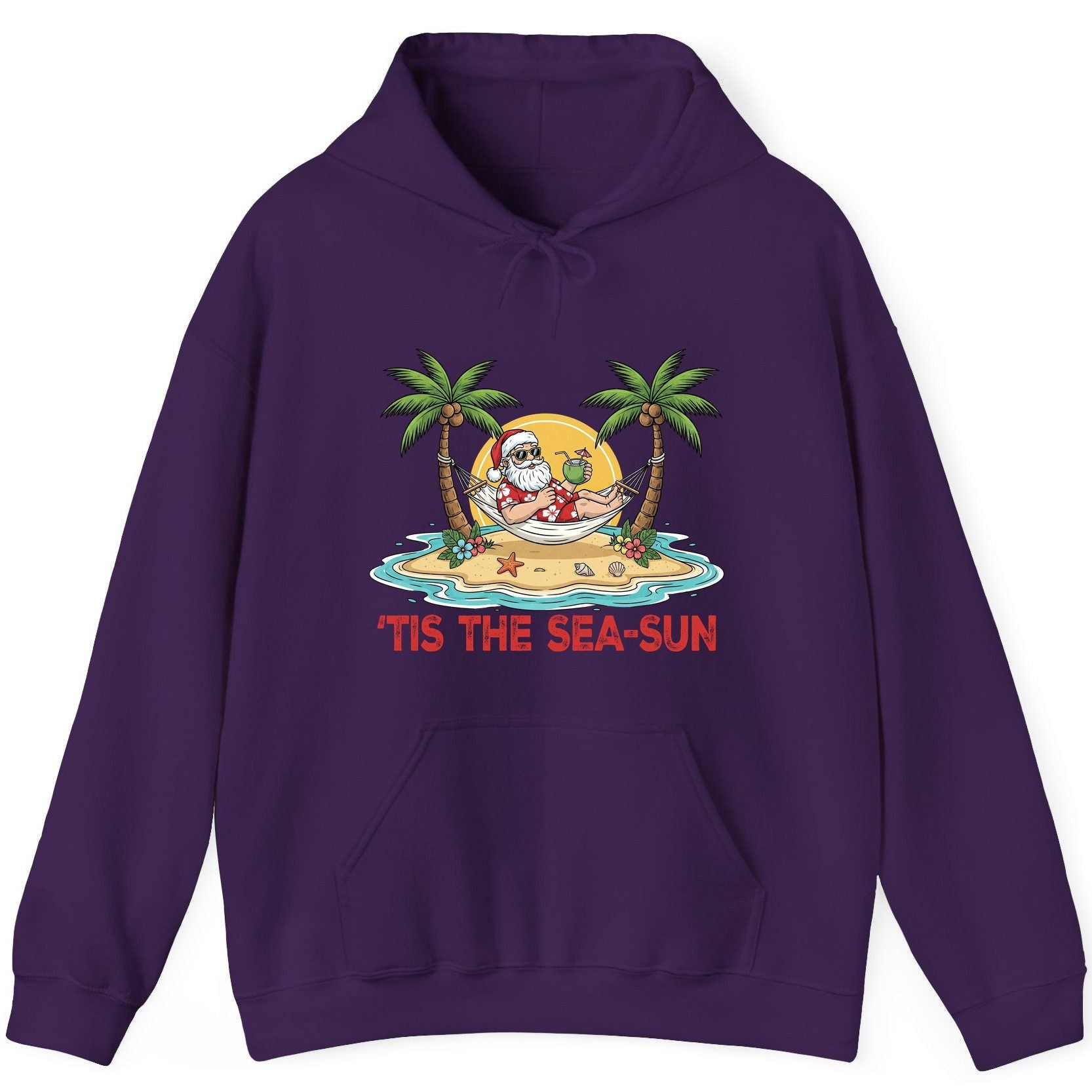 'Tis the Sea-Sun santa claus on a tropical vacation Hoodie Purple product mockup