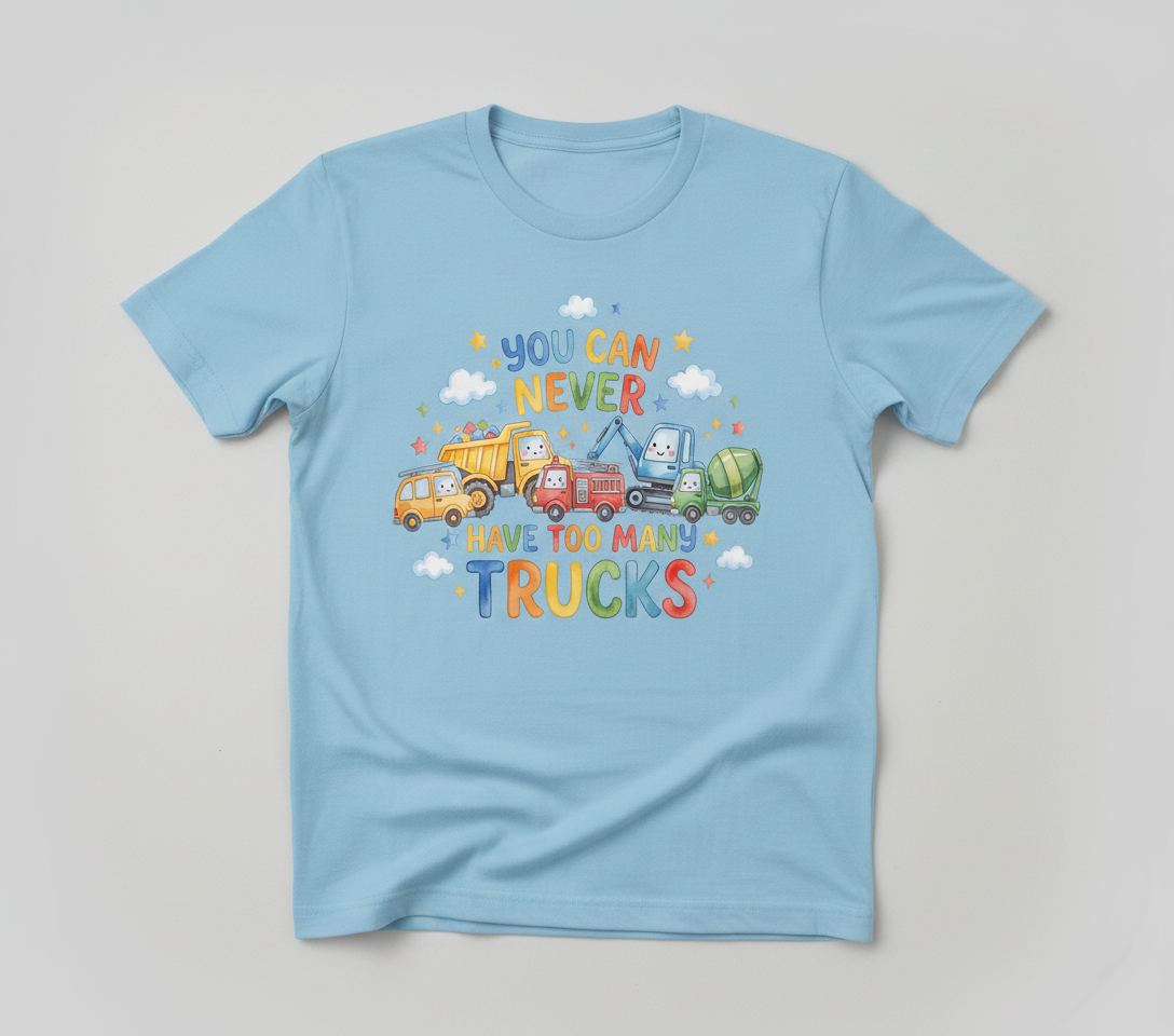 You Can Never Have Too Many Trucks Watercolor Design T-Shirt - Light Blue