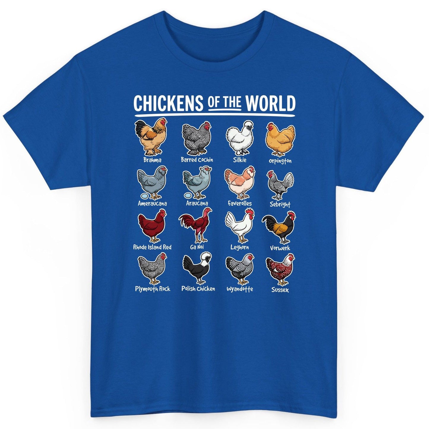 Chickens of the World chicken breeds T-Shirt Royal product mockup