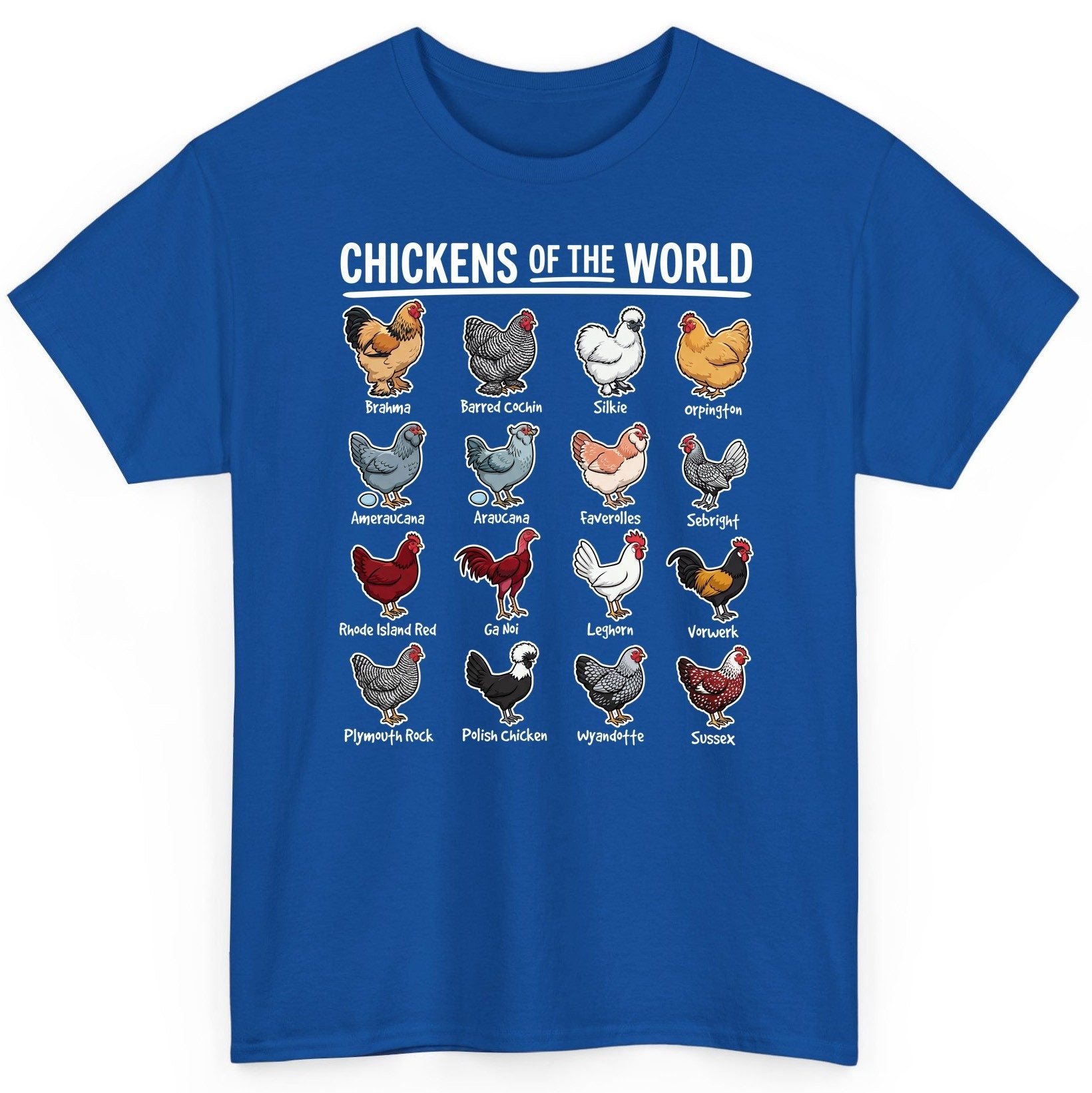 Chickens of the World chicken breeds T-Shirt Royal product mockup