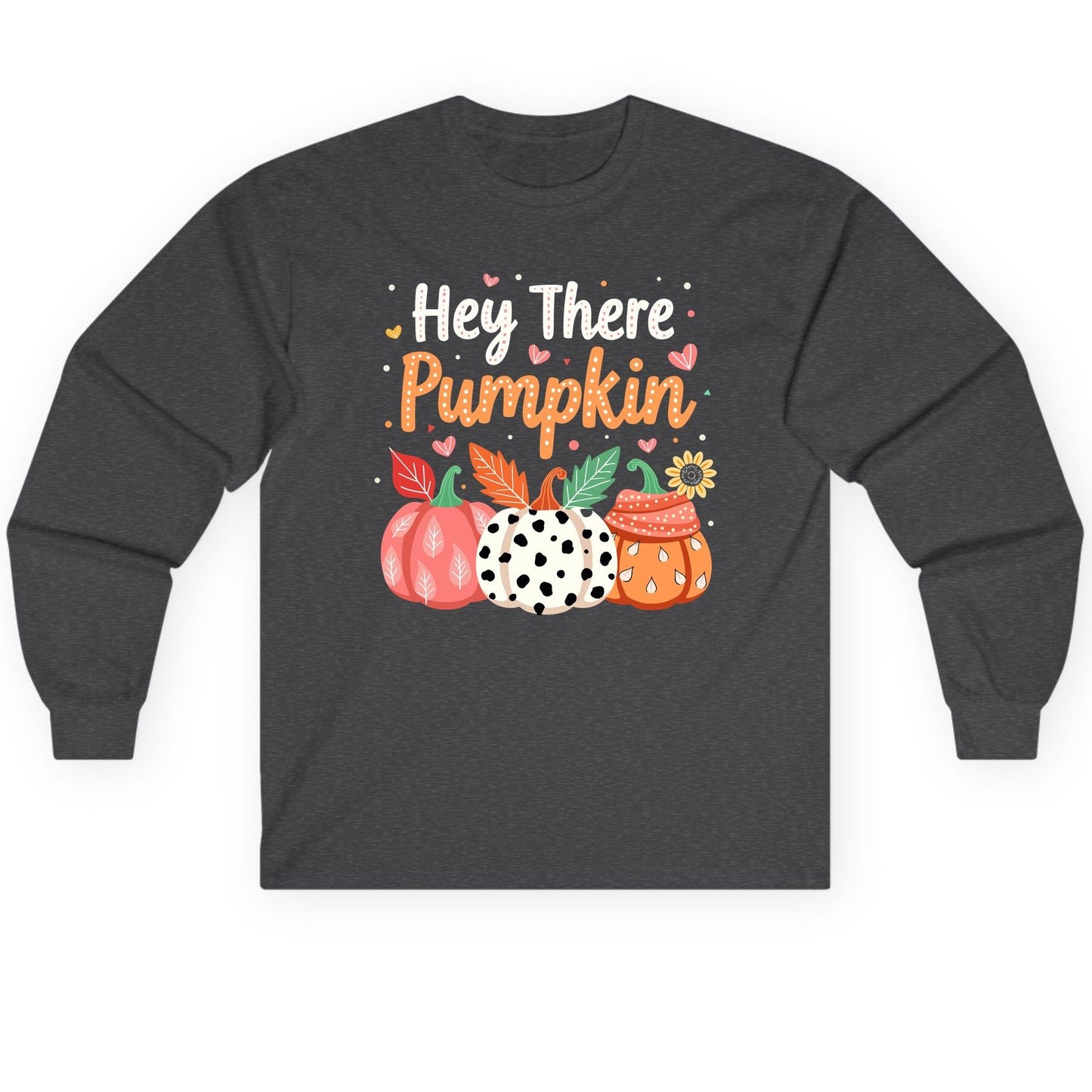 Hey There Pumpkin fall pumpkins Long Sleeve Tee Dark Heather product mockup