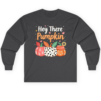 Hey There Pumpkin fall pumpkins Long Sleeve Tee Dark Heather product mockup