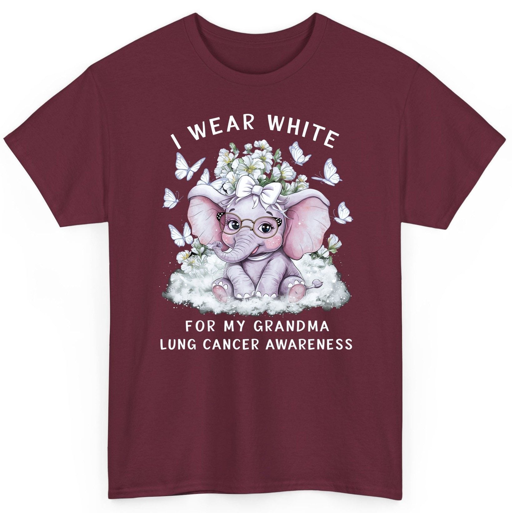 I Wear White for My Grandma Lung Cancer Awareness lung cancer awareness T-Shirt Maroon product mockup